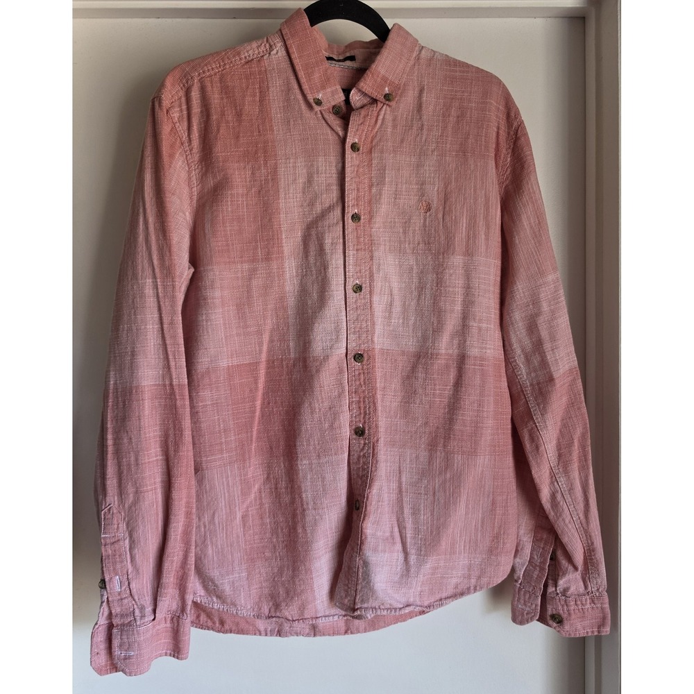 Mavi Men's Long Sleeve Button-Down Shirt M Red Striped Cotton Casual Classic